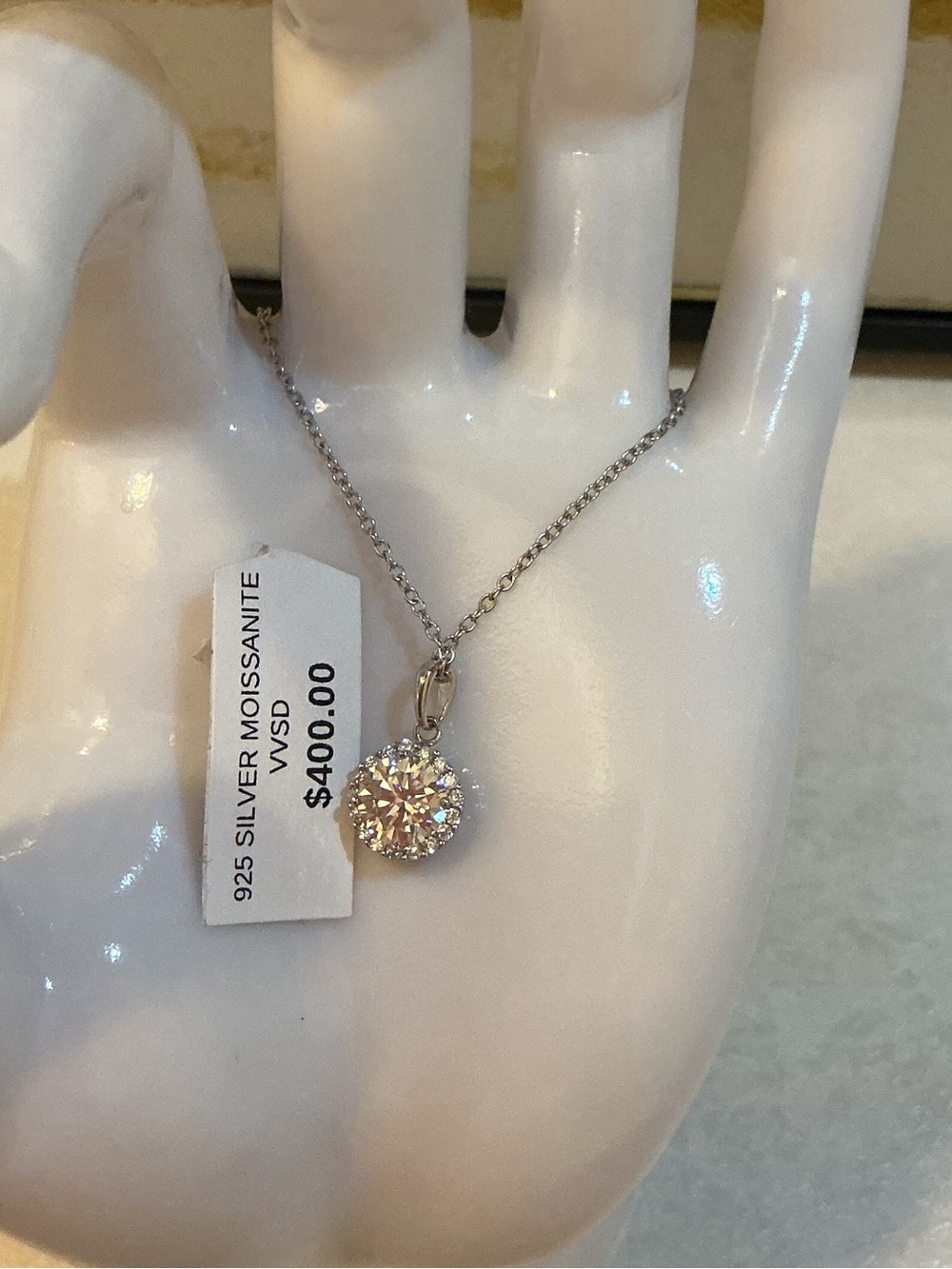 Silver Moissanite Round moissenite  Necklace